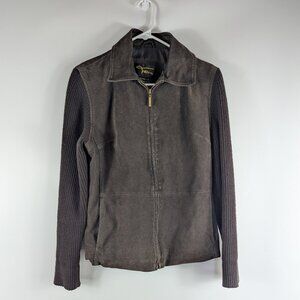 Fabio Genuine Leather Jacket Knit Sweater Sleeves Full Zip